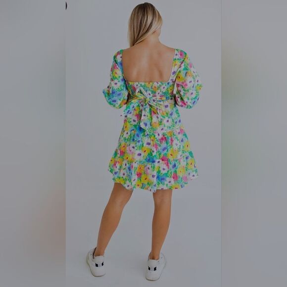 Karlie: Bright Floral Poplin Tier Tie Back Dress size M - Picture 7 of 11